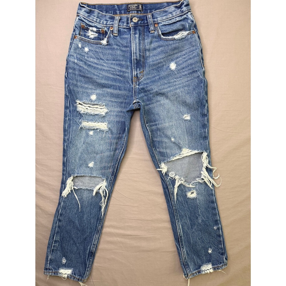 Abercrombie & Fitch Mom Jean Women 24/00 Blue Distressed High Rise